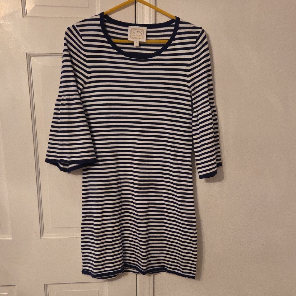 Sail To Sable Striped Navy and White Knit Dress